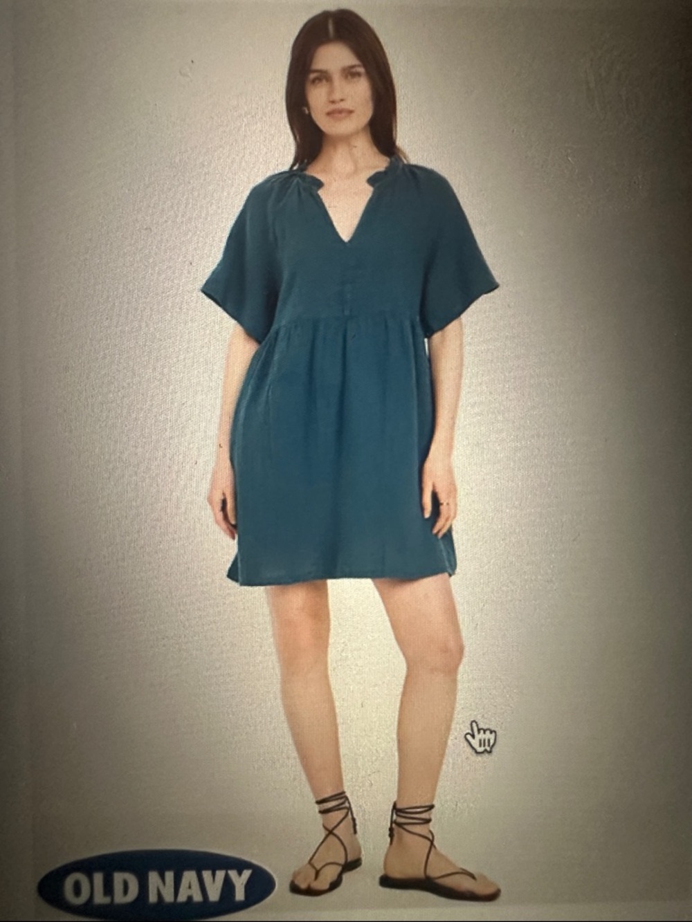 NWT Old Navy Split-Neck Teal Crinkle Gauze Mini Swing Dress, size Large